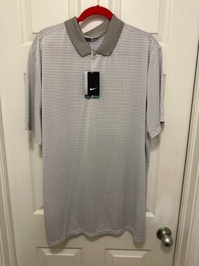 Nike Golf Standard Fit Men’s White and Gray Thin-Striped Polo XXL